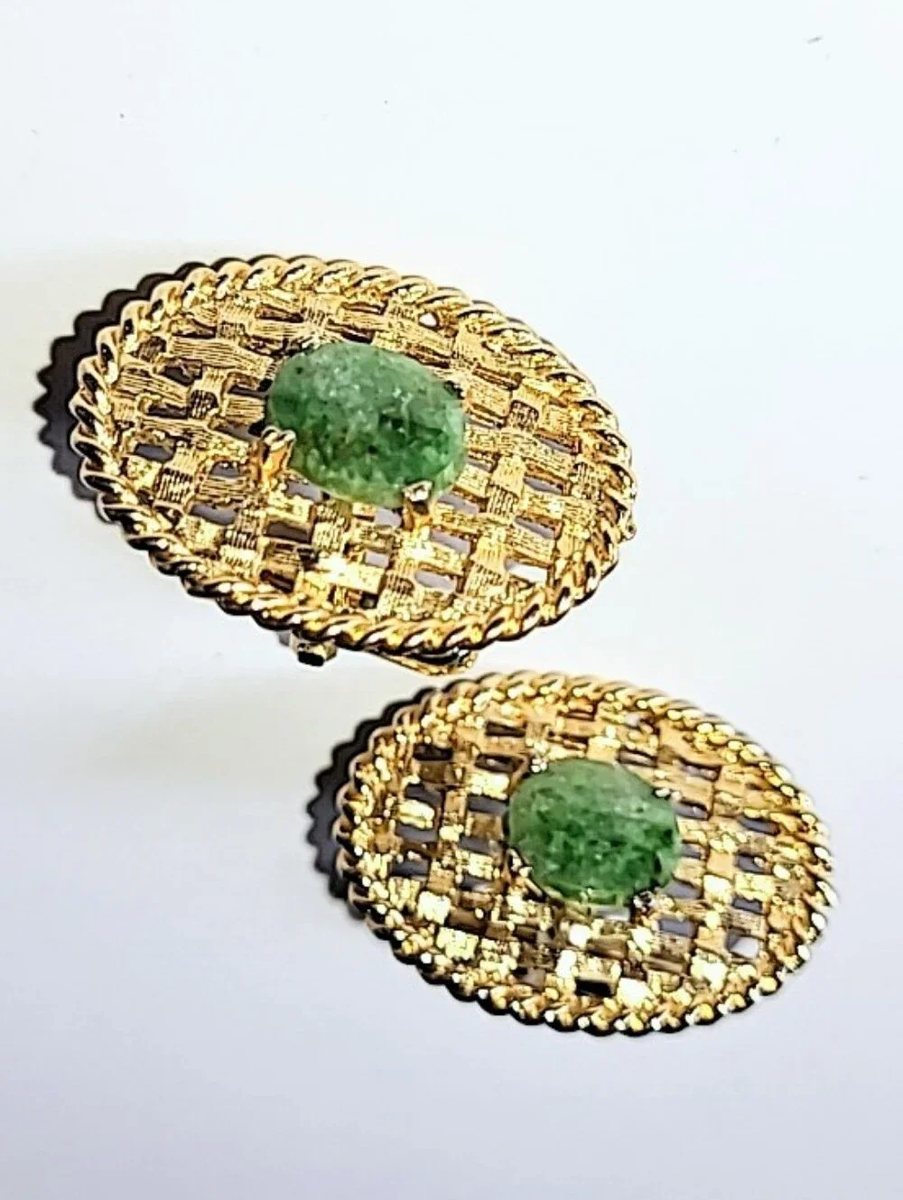 Green Stone Connemara Marble Baskettweave Cufflinks